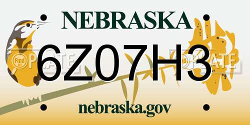 6Z07H3 Nebraska License Plate