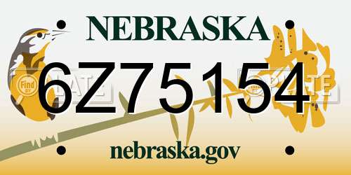 6Z75154 Nebraska License Plate