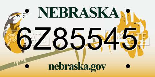 6Z85545 Nebraska License Plate