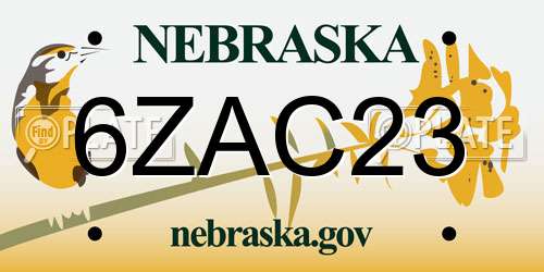 6ZAC23 Nebraska License Plate