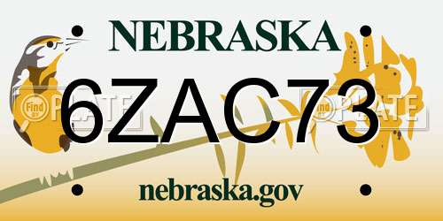6ZAC73 Nebraska License Plate