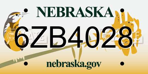 6ZB4028 Nebraska License Plate