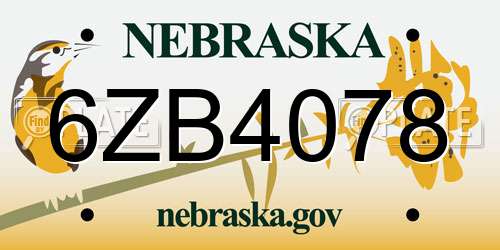 6ZB4078 Nebraska License Plate