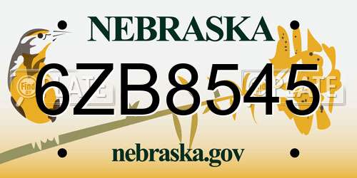 6ZB8545 Nebraska License Plate