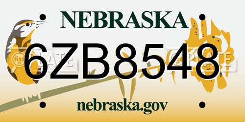 6ZB8548 Nebraska License Plate