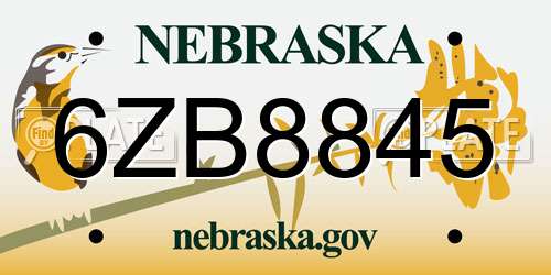 6ZB8845 Nebraska License Plate