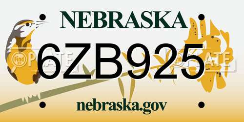 6ZB925 Nebraska License Plate