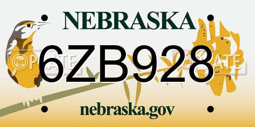 6ZB928 Nebraska License Plate
