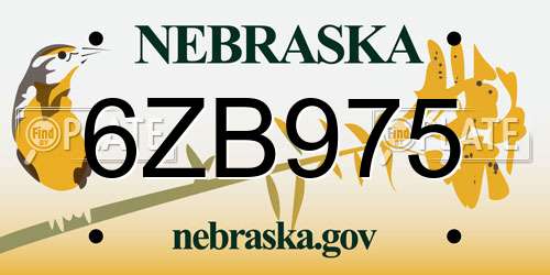 6ZB975 Nebraska License Plate