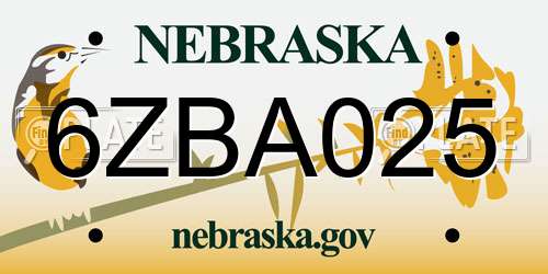 6ZBA025 Nebraska License Plate