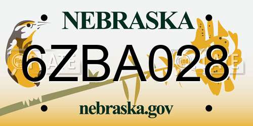 6ZBA028 Nebraska License Plate
