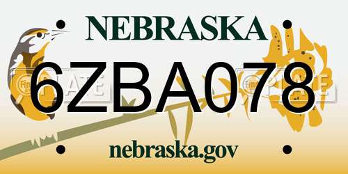 6ZBA078 Nebraska License Plate