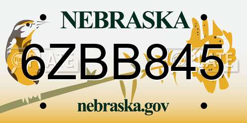 6ZBB845 Nebraska License Plate