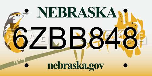 6ZBB848 Nebraska License Plate