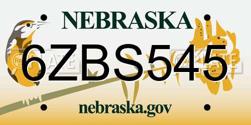 6ZBS545 Nebraska License Plate