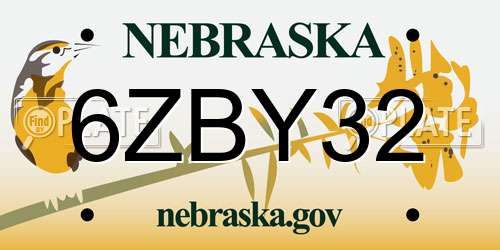 6ZBY32 Nebraska License Plate