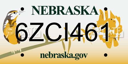 6ZCI461 Nebraska License Plate