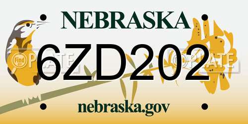 6ZD202 Nebraska License Plate