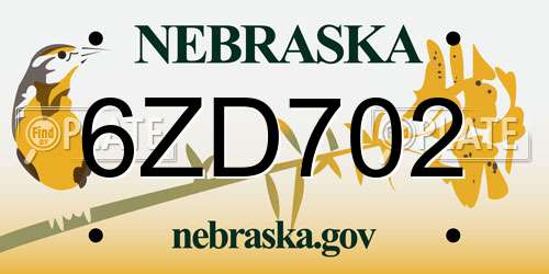 6ZD702 Nebraska License Plate