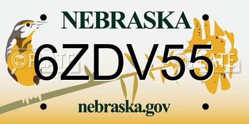 6ZDV55 Nebraska License Plate