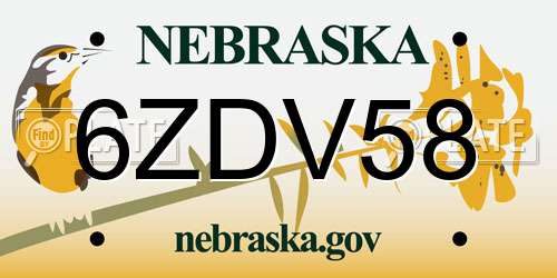 6ZDV58 Nebraska License Plate
