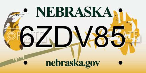 6ZDV85 Nebraska License Plate