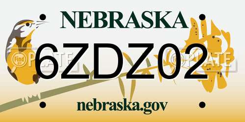 6ZDZ02 Nebraska License Plate