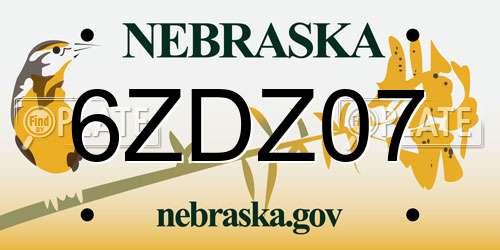 6ZDZ07 Nebraska License Plate