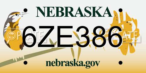 6ZE386 Nebraska License Plate