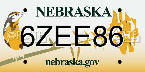 6ZEE86 Nebraska License Plate