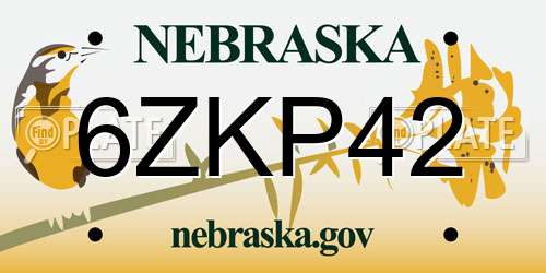 6ZKP42 Nebraska License Plate