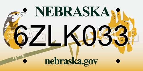 6ZLK033 Nebraska License Plate