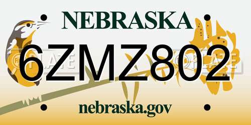 6ZMZ802 Nebraska License Plate