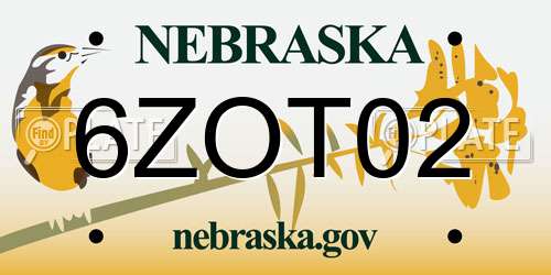 6ZOT02 Nebraska License Plate