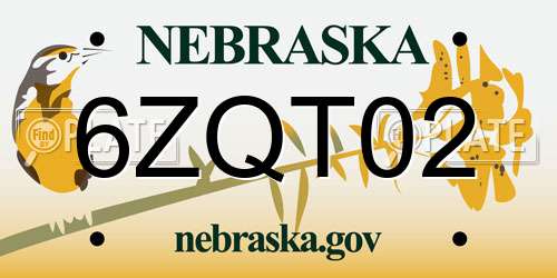 6ZQT02 Nebraska License Plate