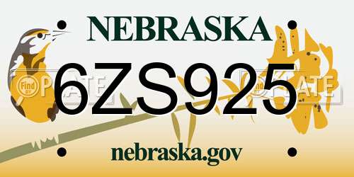 6ZS925 Nebraska License Plate