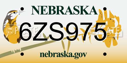 6ZS975 Nebraska License Plate