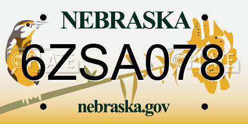 6ZSA078 Nebraska License Plate