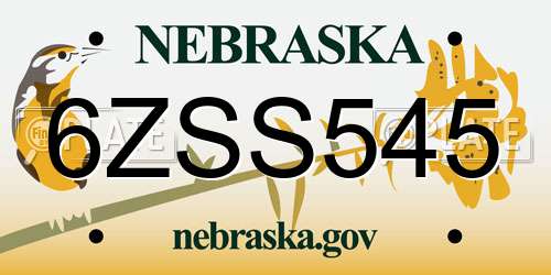 6ZSS545 Nebraska License Plate