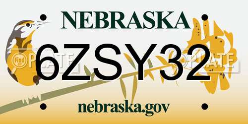 6ZSY32 Nebraska License Plate