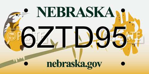 6ZTD95 Nebraska License Plate