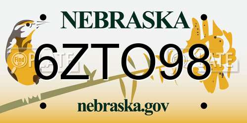 6ZTO98 Nebraska License Plate
