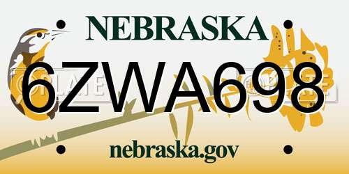 6ZWA698 Nebraska License Plate