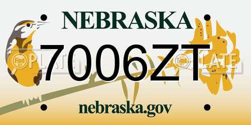 7006ZT Nebraska License Plate
