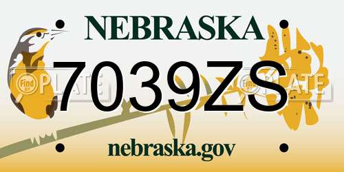 7039ZS Nebraska License Plate