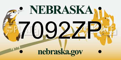7092ZP Nebraska License Plate