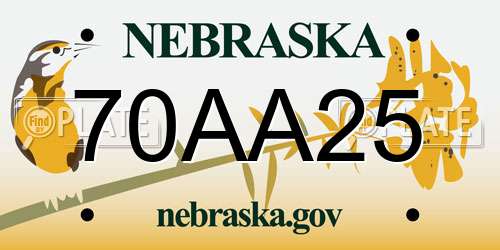 70AA25 Nebraska License Plate