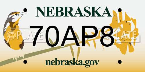 70AP8 Nebraska License Plate