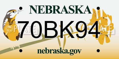 70BK94 Nebraska License Plate