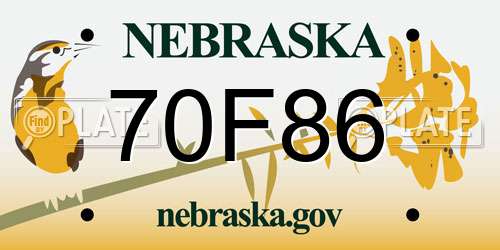 70F86 Nebraska License Plate
